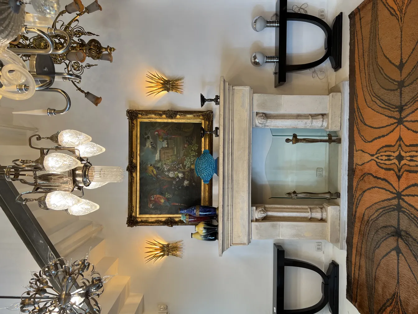 antique carpet with elegant design in a warm setting