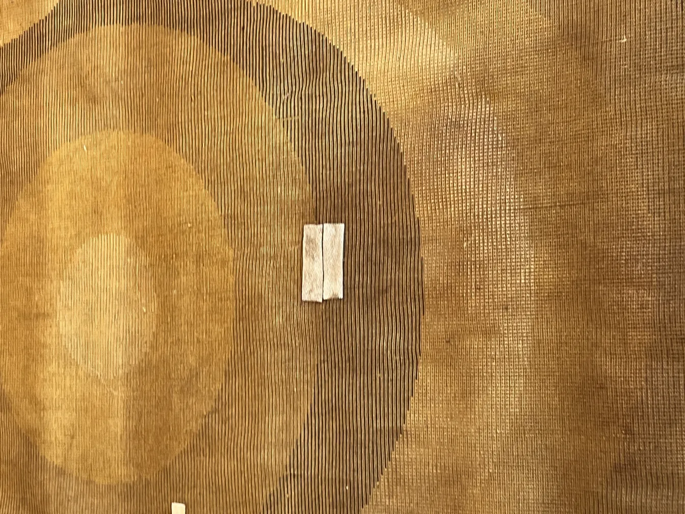 antique carpet in yellow with circular patterns in a classic home setting