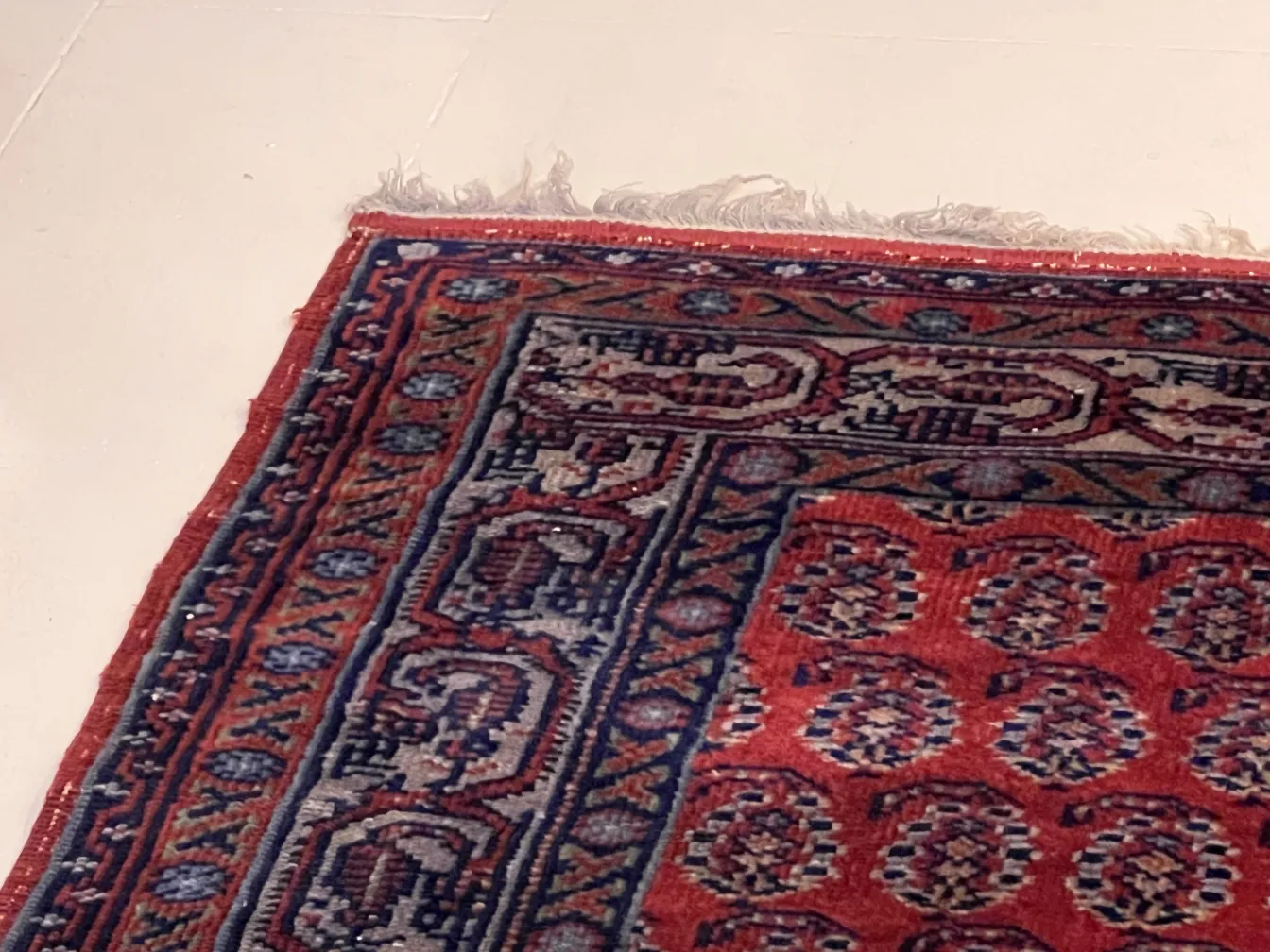 antique carpet with rich colors and elaborate patterns