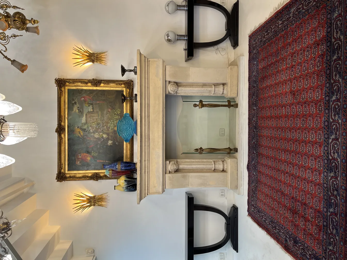 antique red carpet with intricate patterns in an elegant setting