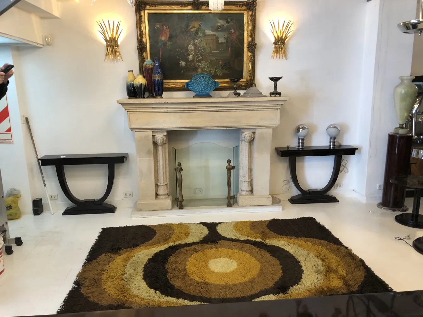 antique carpet with abstract patterns and warm colors