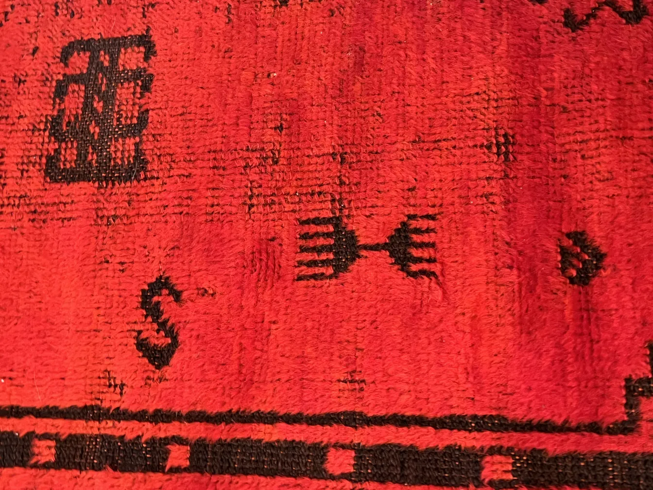 السجاد القديم الأحمر بتصميمات سوداء، جو دافئ