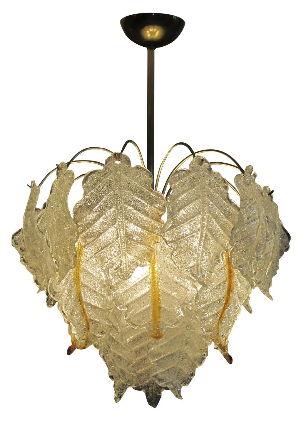 Two antique hanging lamps featuring a leaf design, providing warm ambiance.