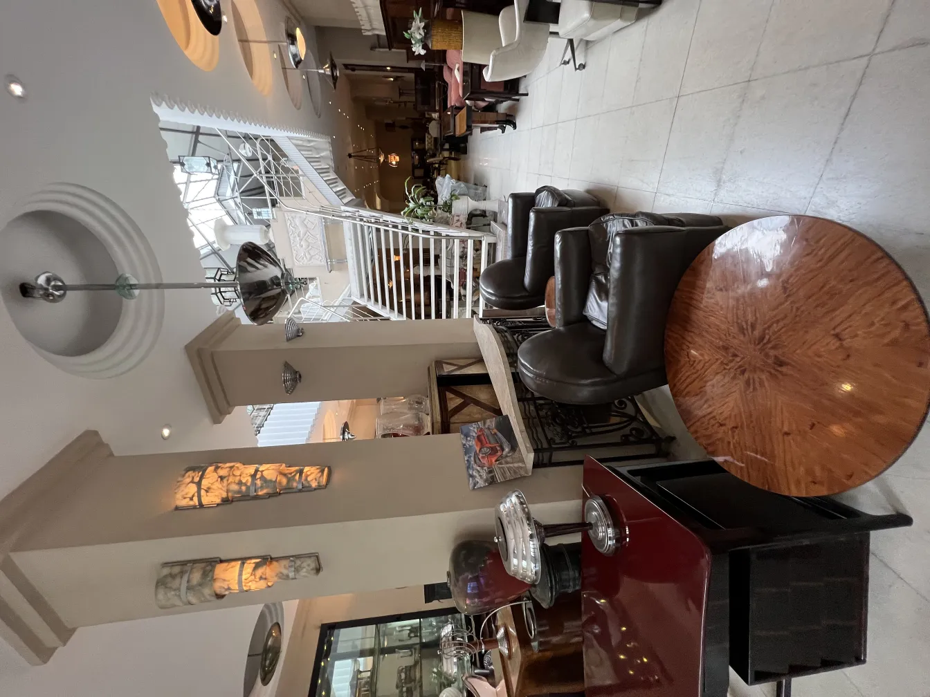 Two antique hanging lamps in an elegant environment