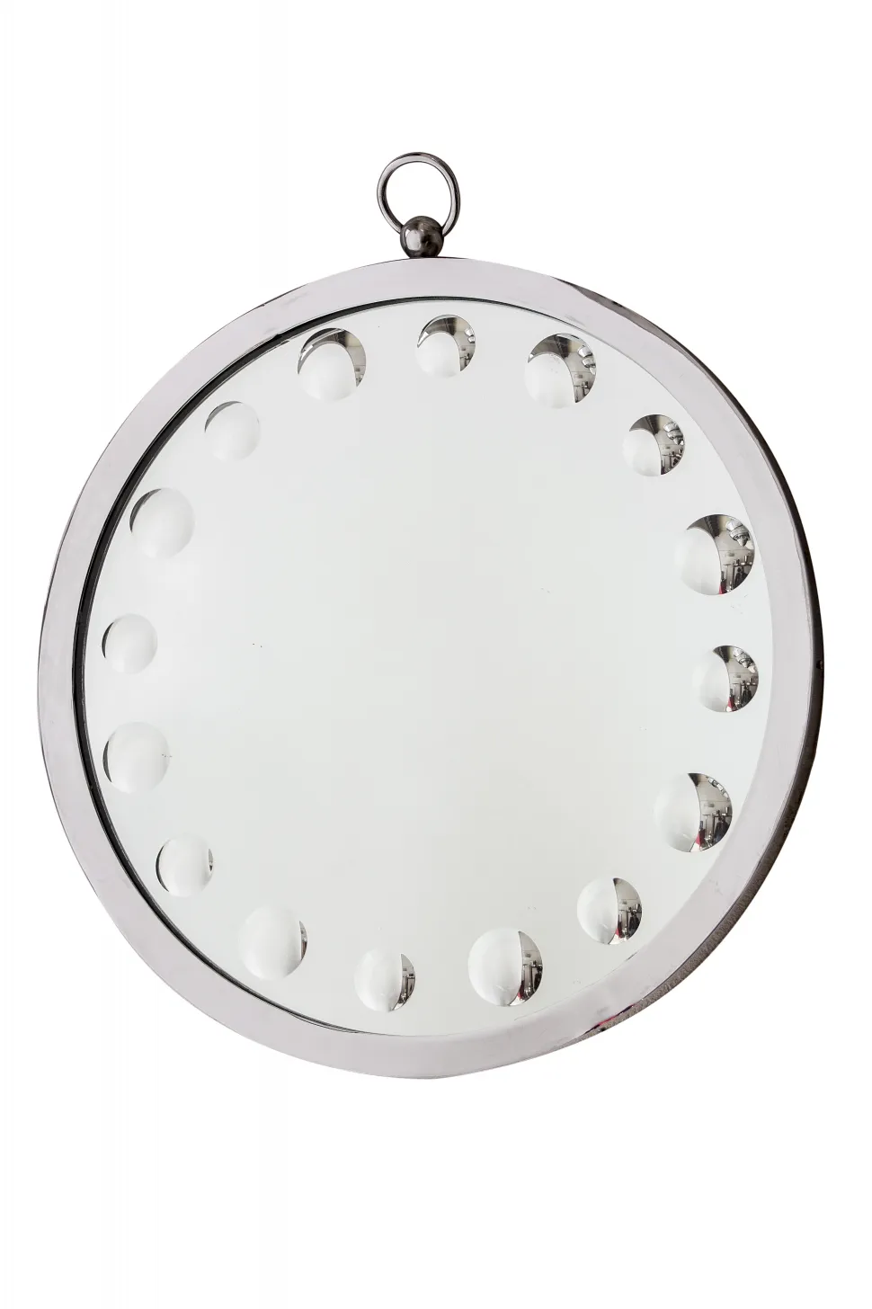 antique round mirror with decorative edge details