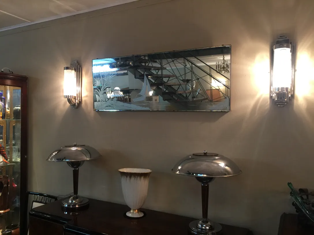 elegant antique wall mirror with lamps