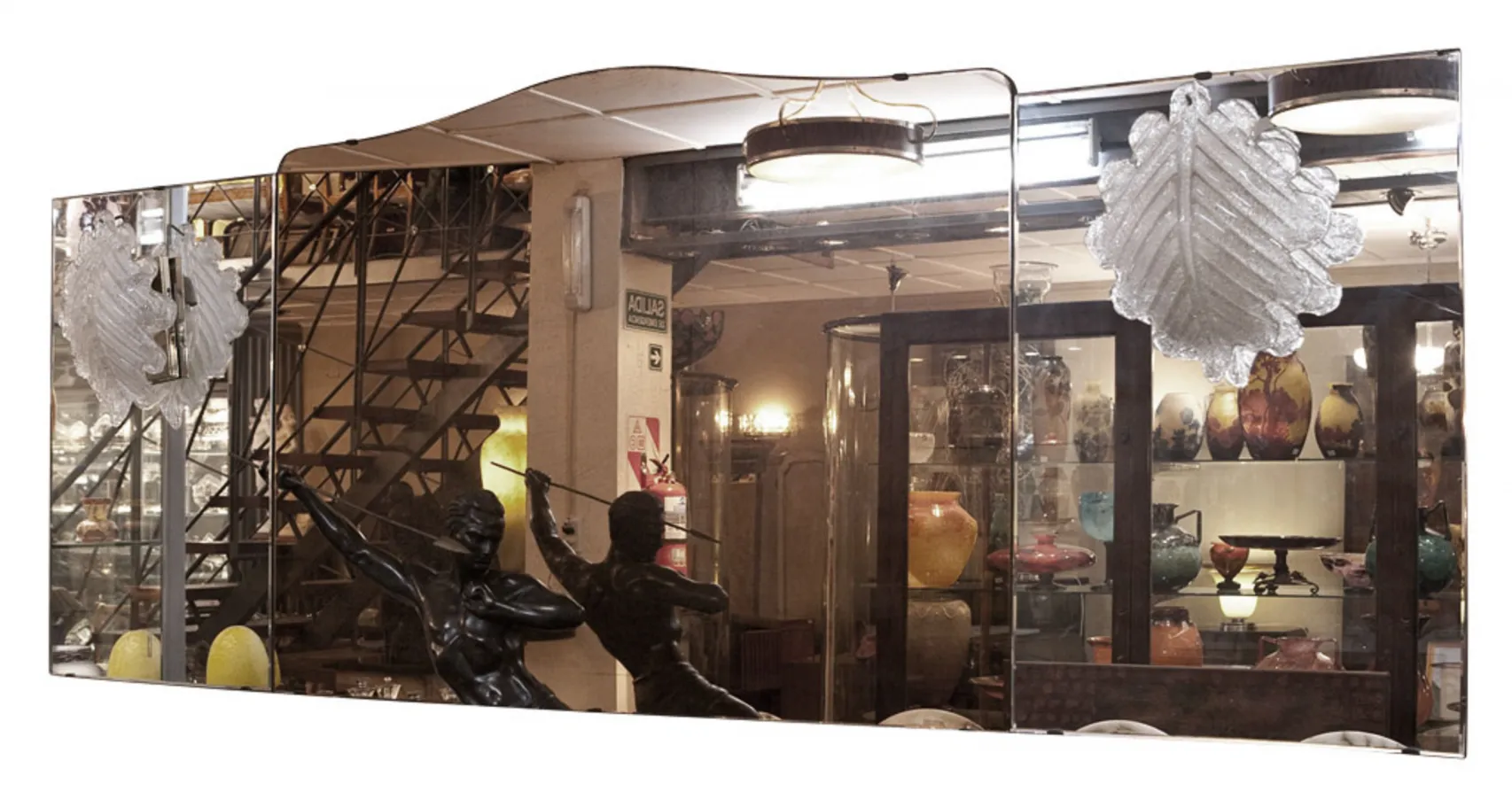 antique mirror with figures, set in a vintage environment