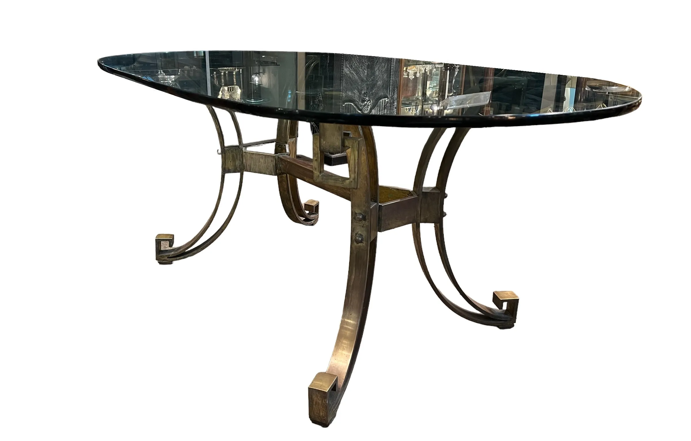 mesa de comedor antigua art deco con patas curvadas y superficie ovalada