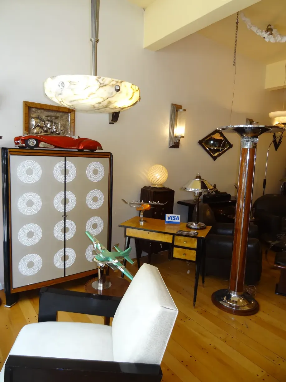 Antique bookcase with elegant decor and accessories