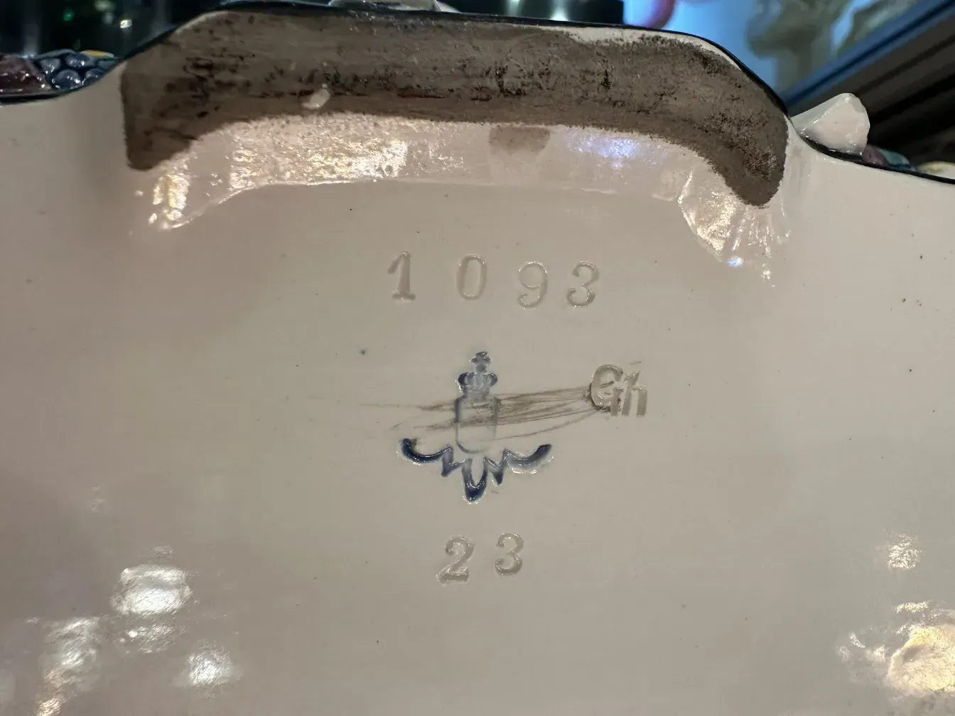 Antique ceramic piece from Karlsruher Majolika Manufaktur with decorative details