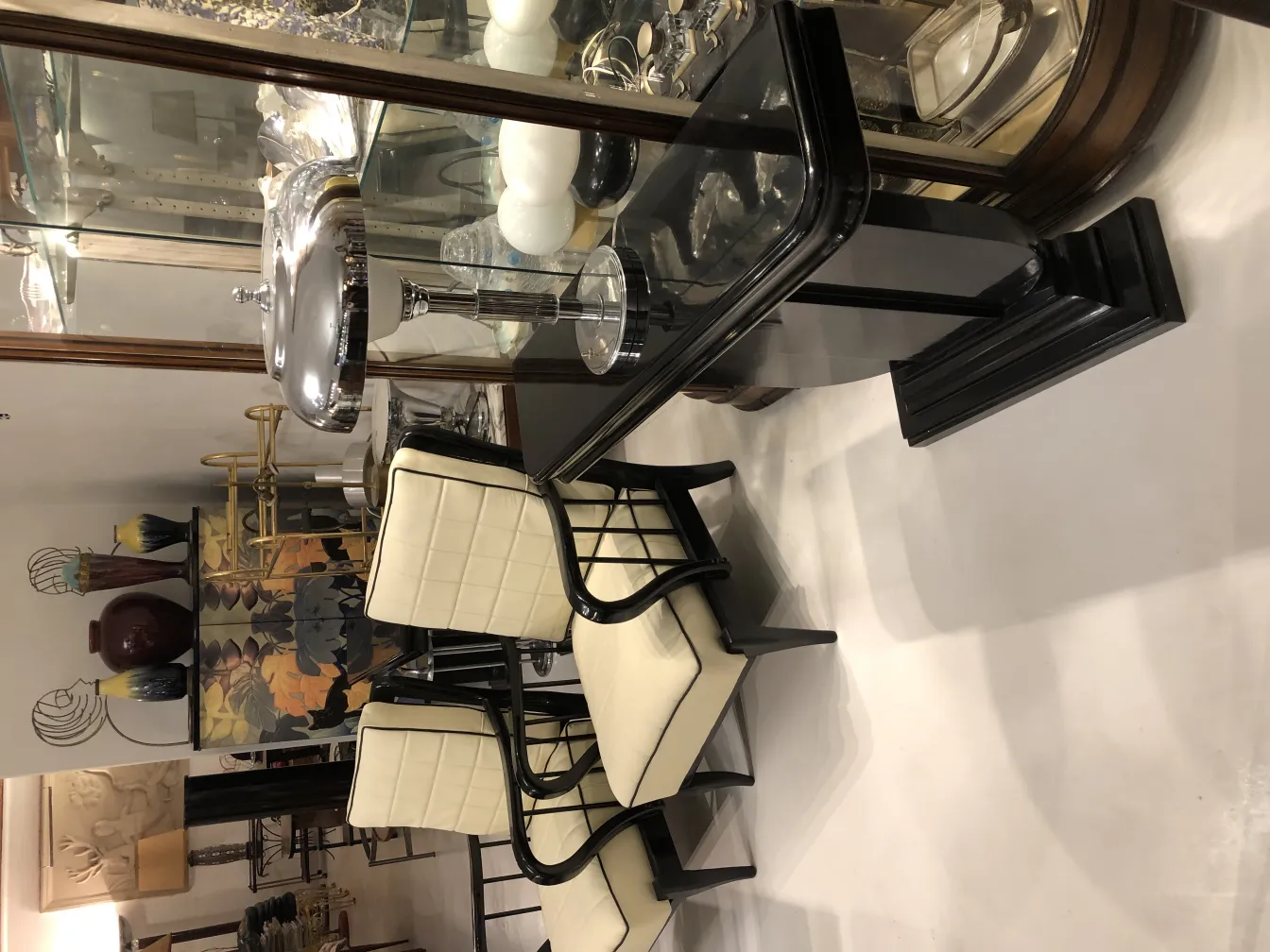 decorative antique table lamp with elegant base in a shop setting