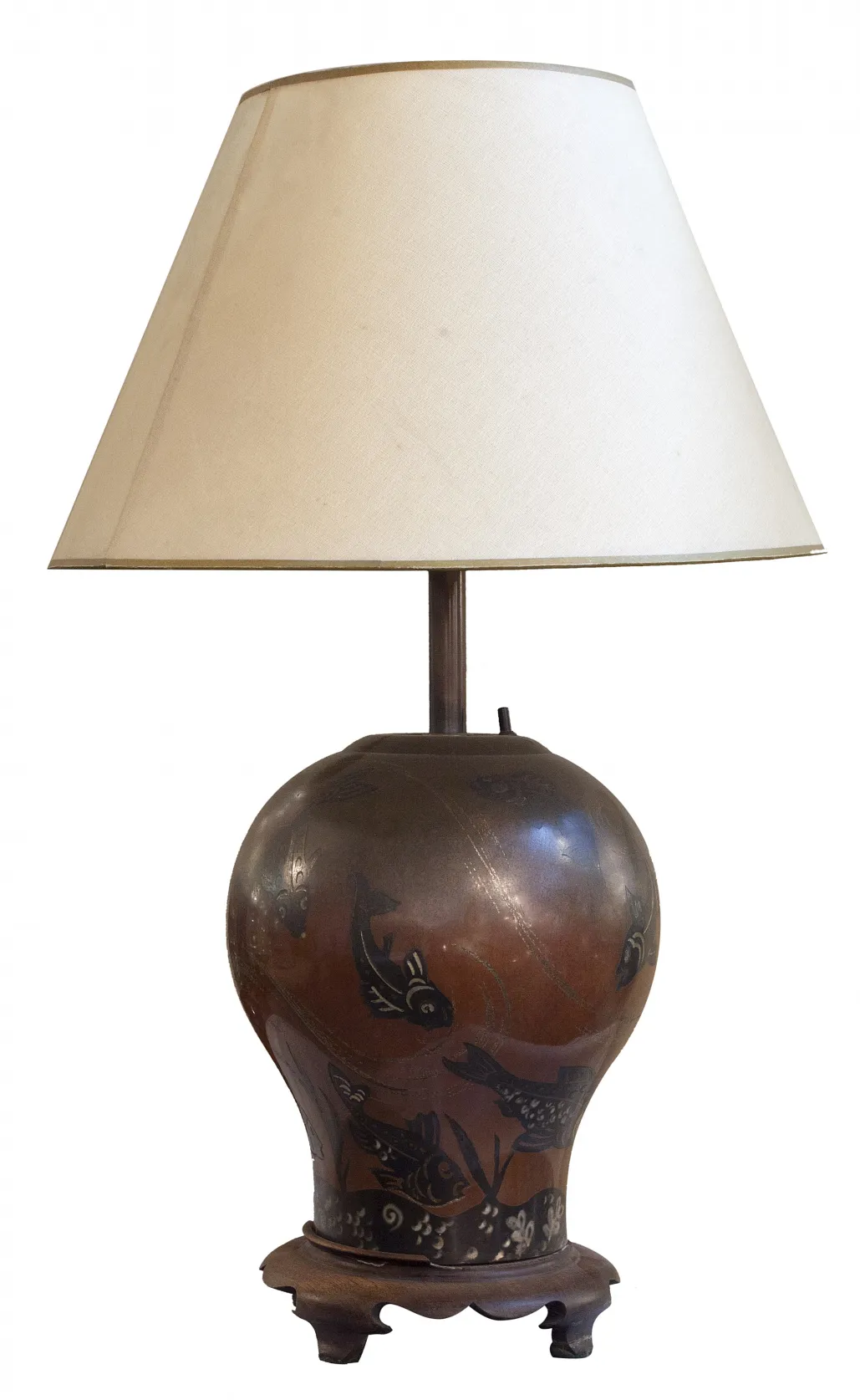 Lampe de bureau ancienne WMF avec motif de poissons à la base