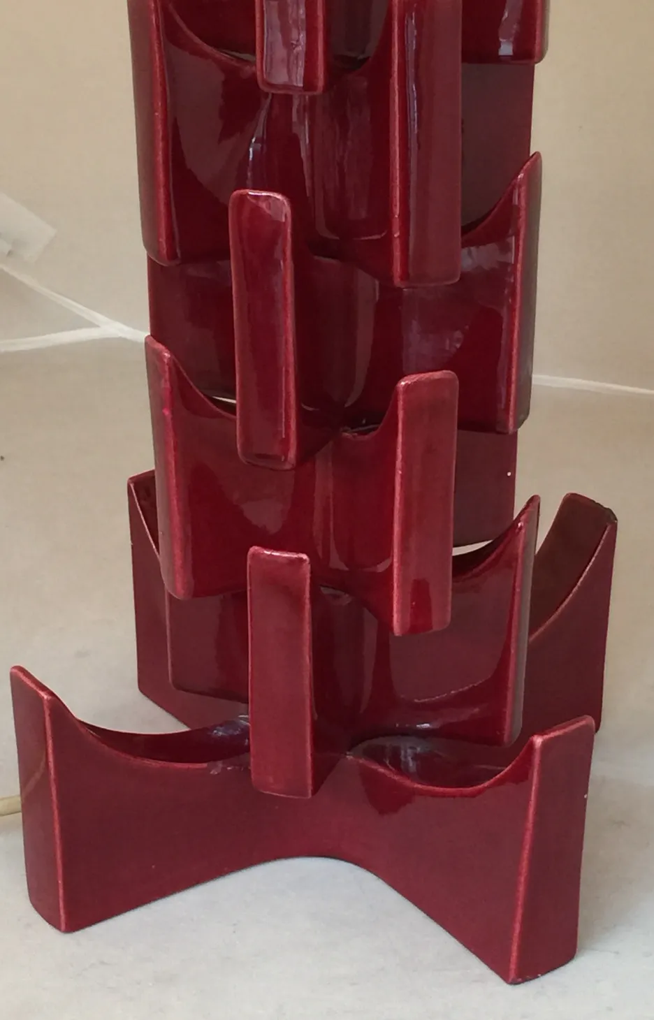 antique red table lamp with geometric shape in bright setting