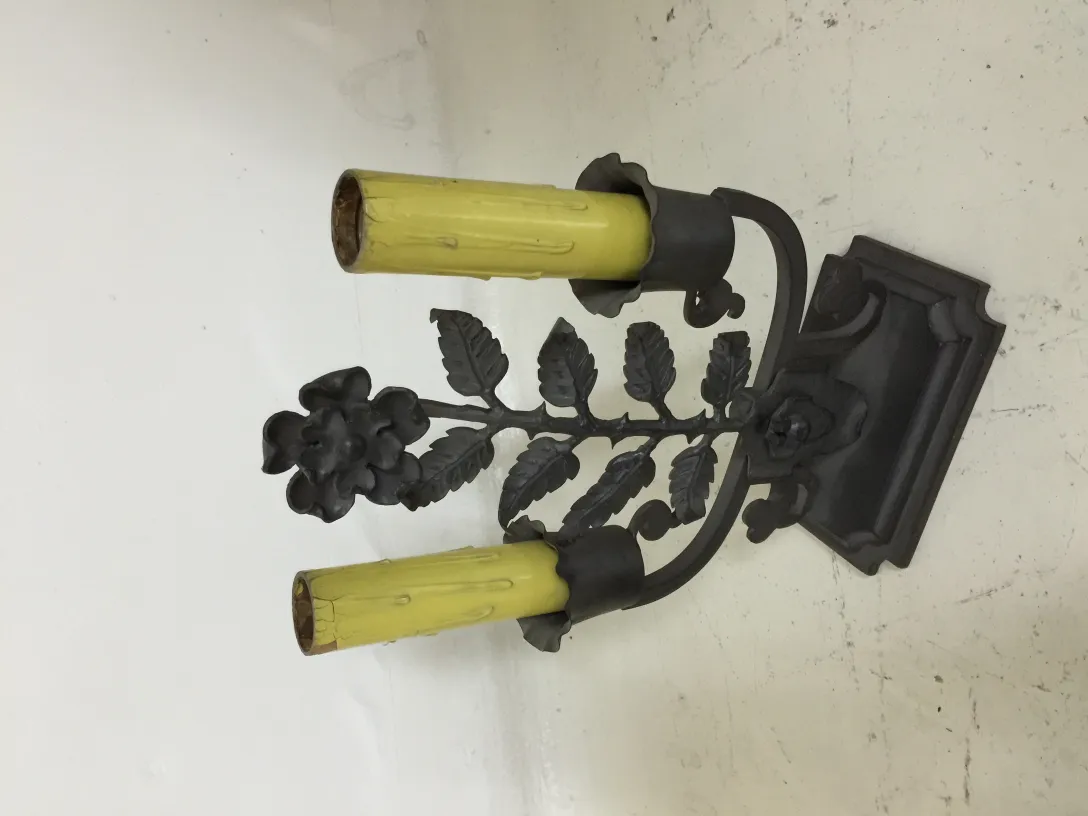 antique table lamp with yellow flowers and black base, decorative and elegant