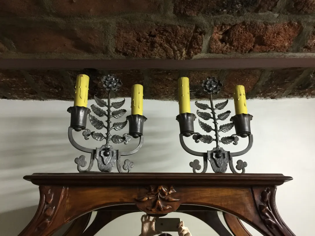 Lámpara de mesa antigua de Gilbert Poillerat con formas florales