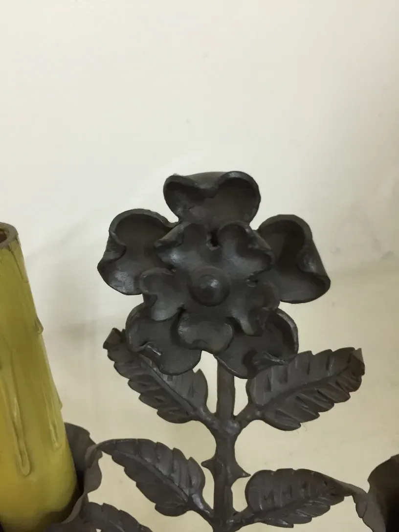 Close-up of an antique table lamp with floral design, Gilbert Poillerat