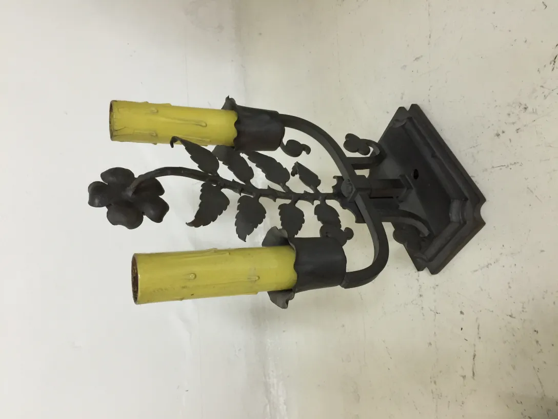 antique table lamp with two arms and botanical designs