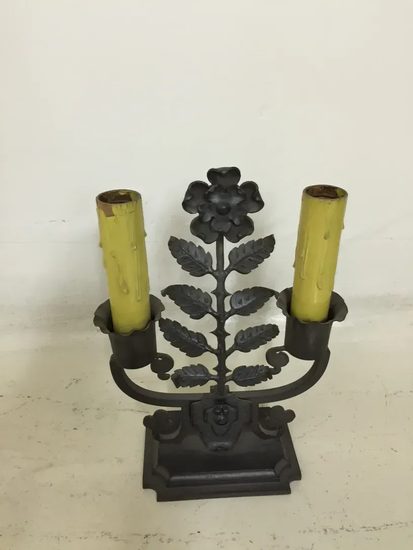 antique table lamp with floral and leaf designs
