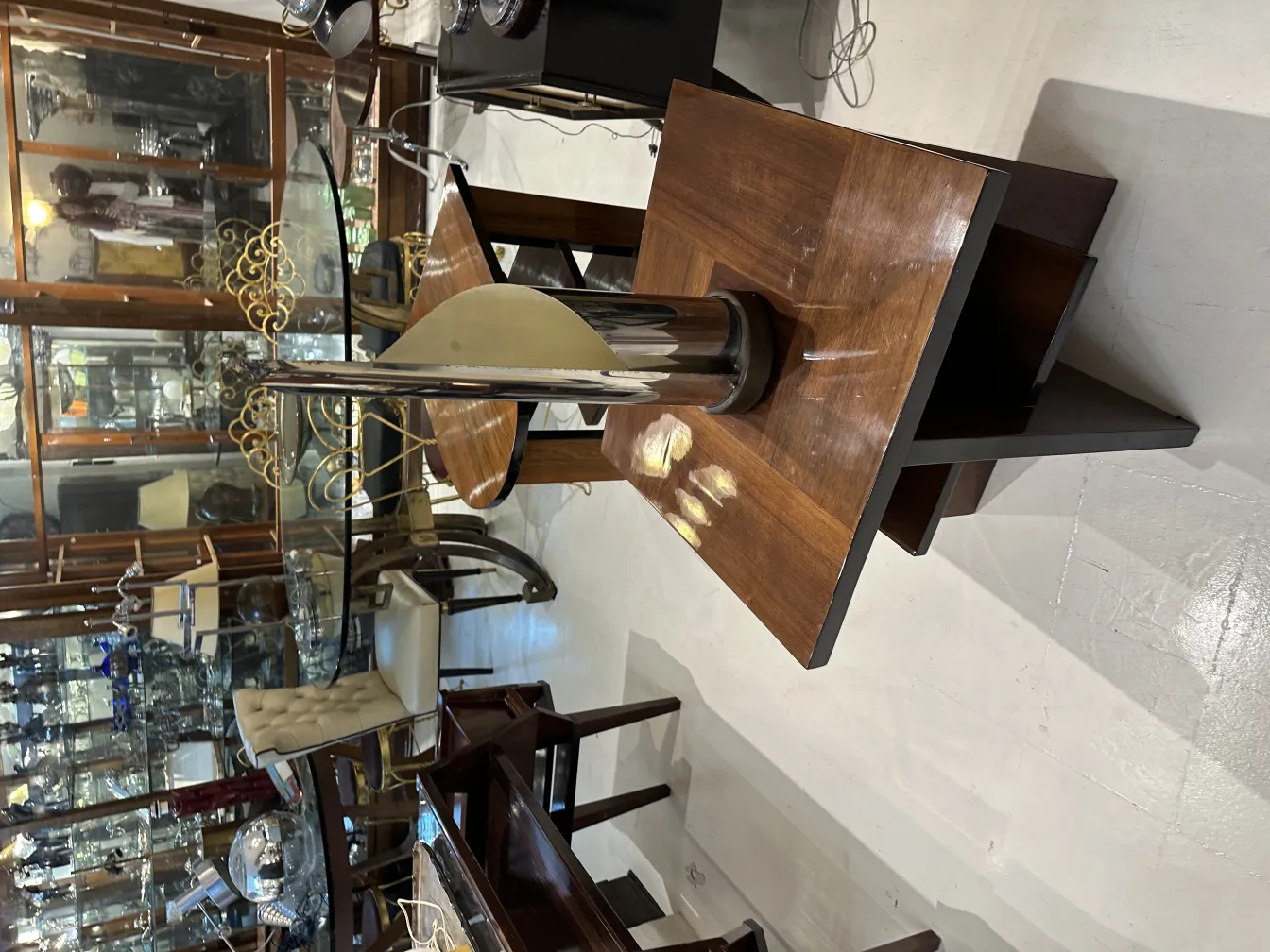 antique table lamp with decorative base and elegant shade