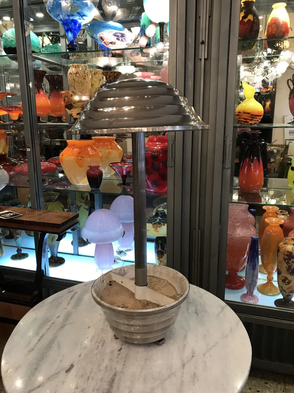 antique table lamp with classic design and colorful background