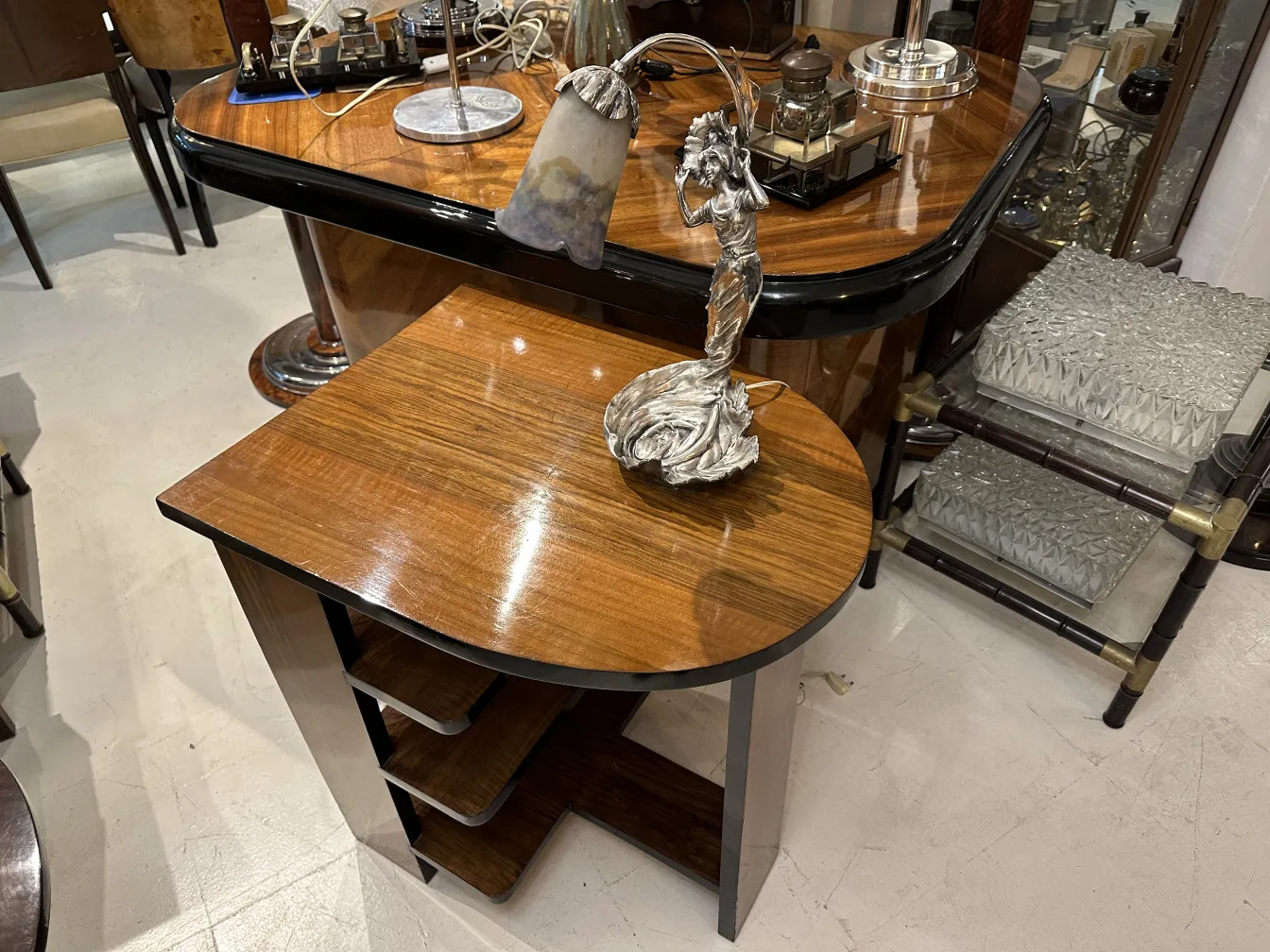 Antique table lamp with unique design in an elegant setting.