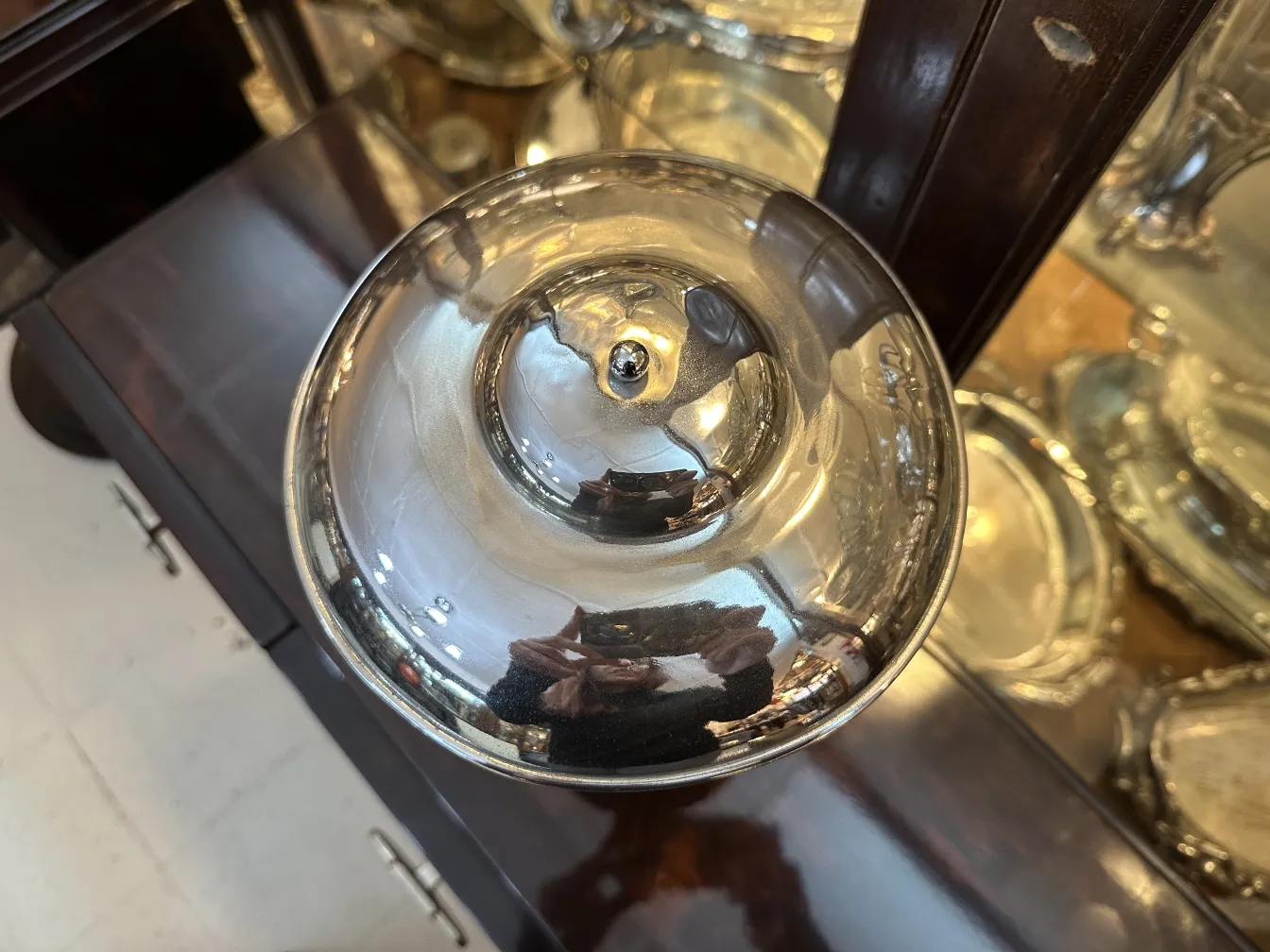 top view of an antique table lamp with shiny finish