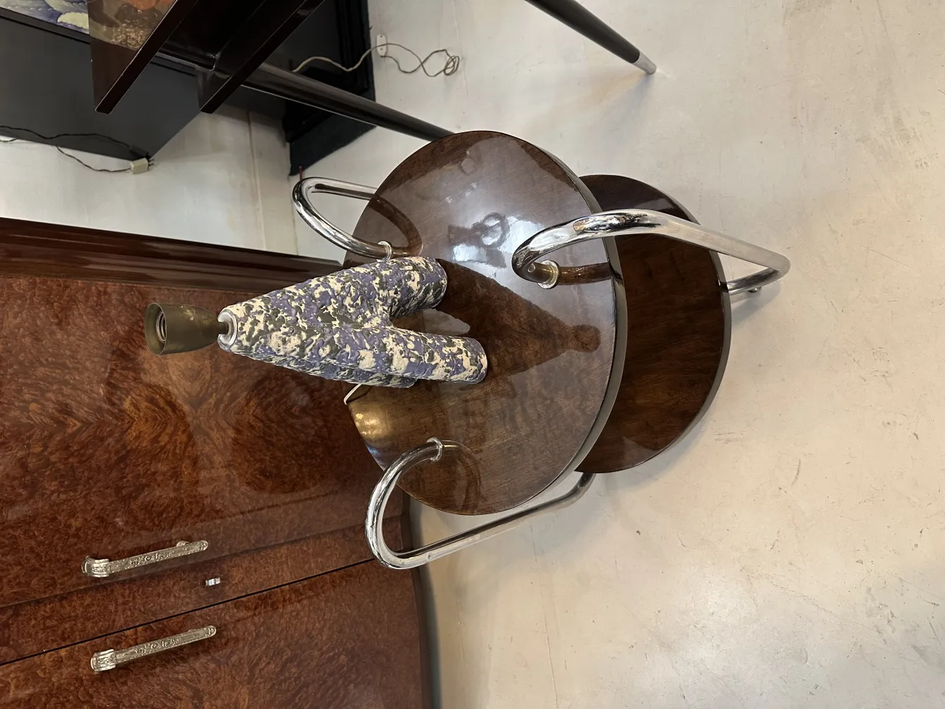 Antique table lamp with unique design in the decorative environment.