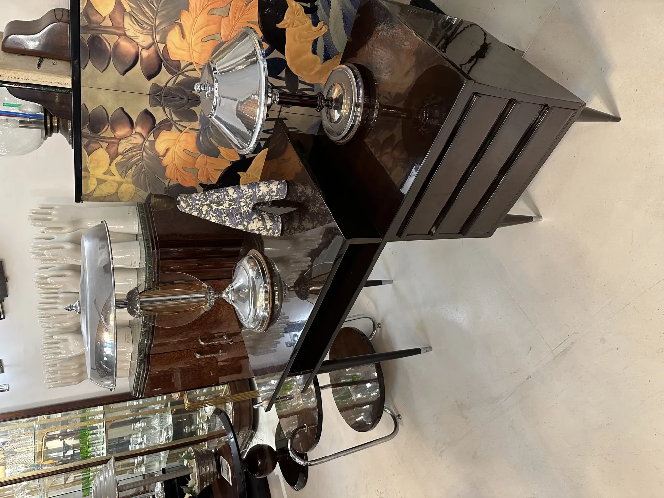 antique table lamp with a glass base in an elegant setting