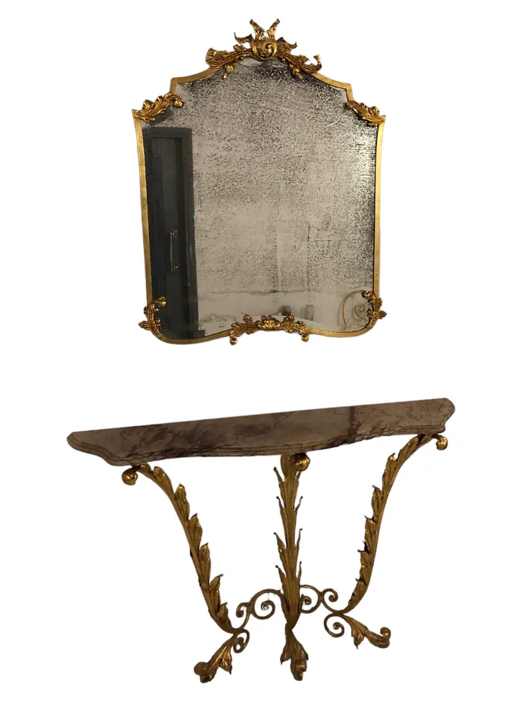 Console ancienne décorative avec miroir doré