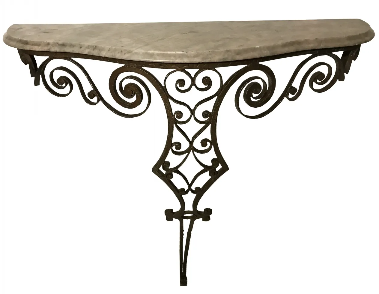 antico console con superficie liscia e gambe decorative