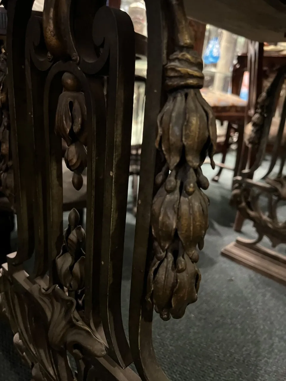 antique console with decorative features in the environment