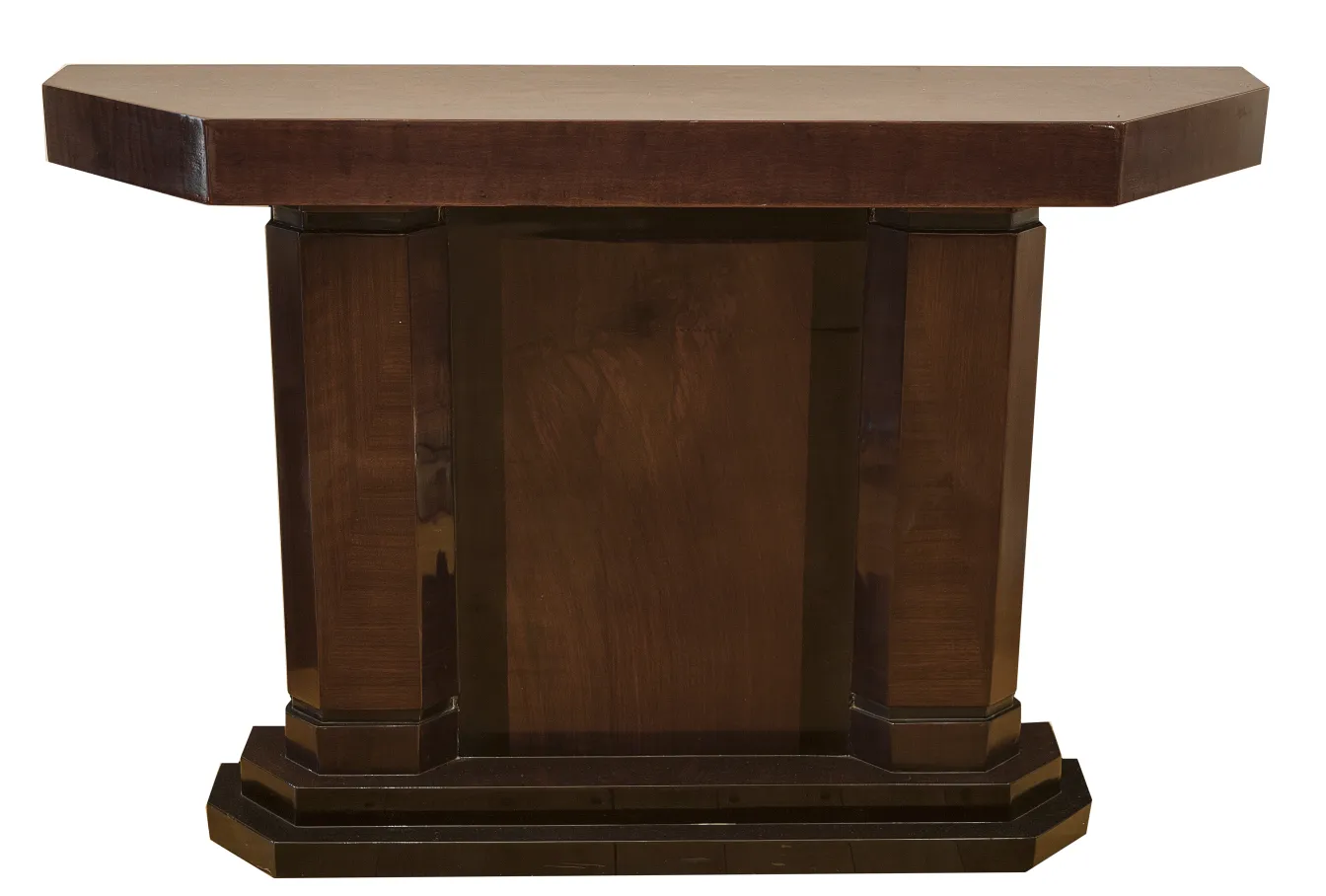 Antique console with flat surface and elegant base.