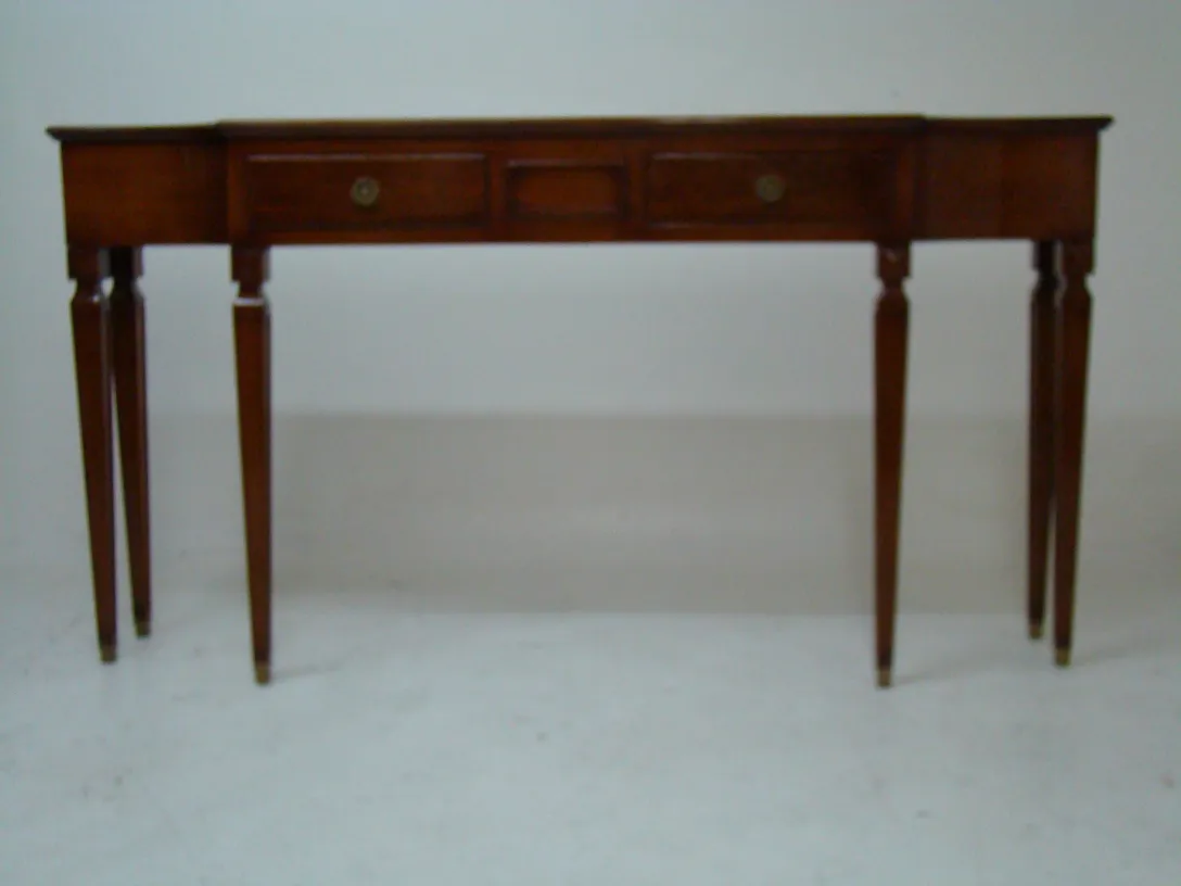 antique console table with three drawers and straight legs
