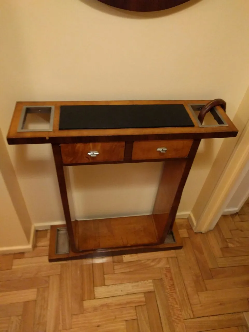 Antique console with two drawers and black surface