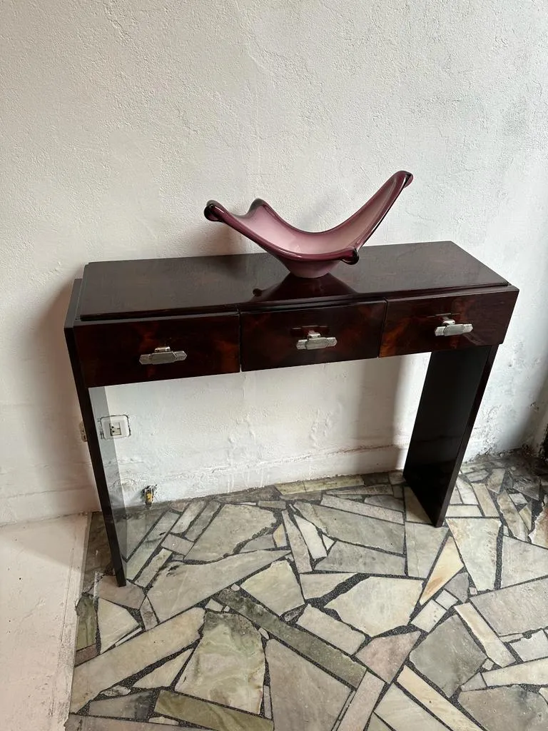 two antique consoles with three drawers in neutral setting