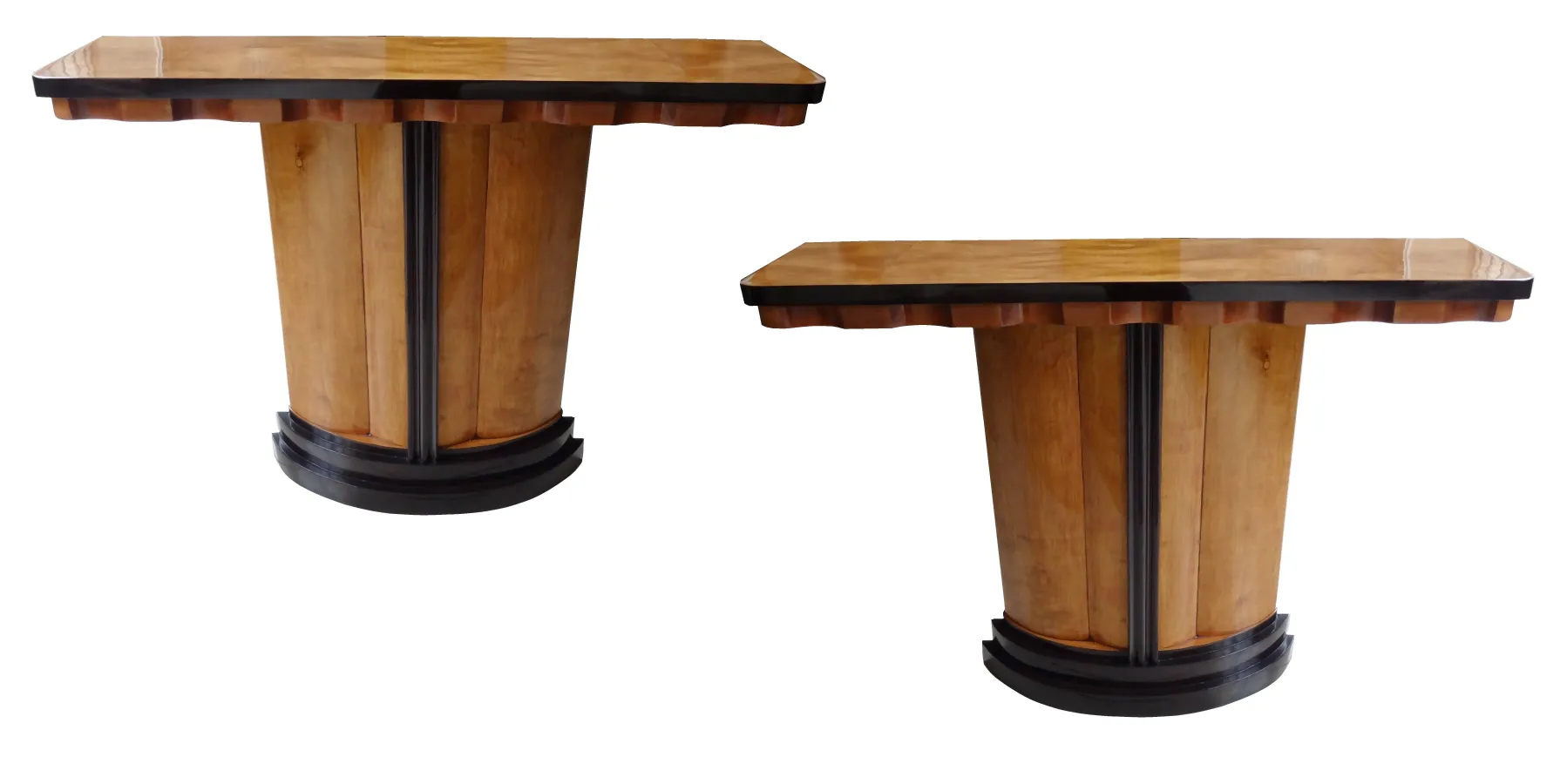 two antique consoles with elegant design in stylish decor