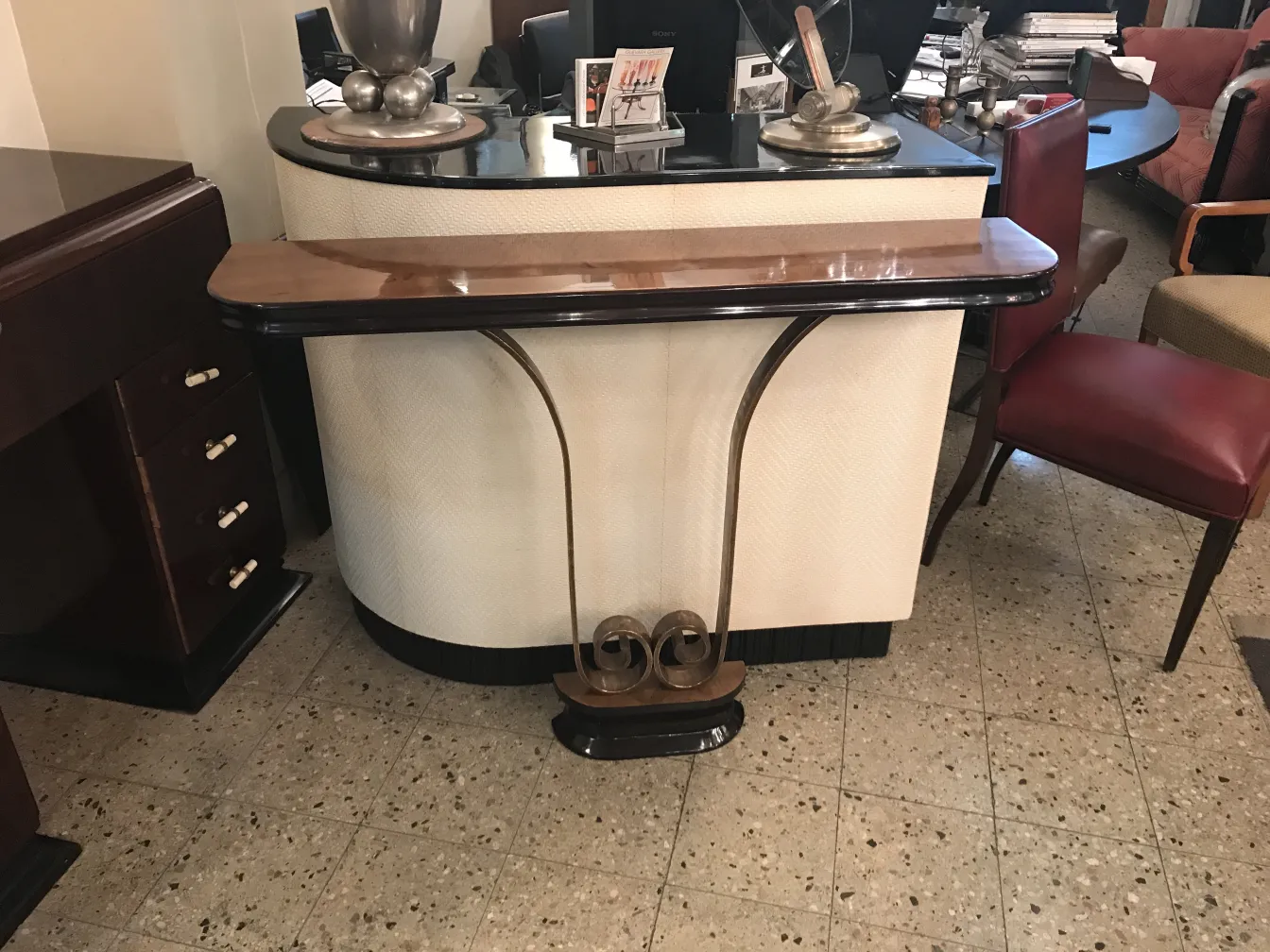 two antique stylish consoles in a cozy setting