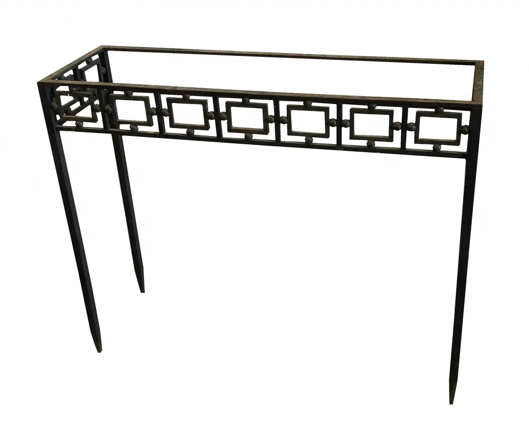 two antique consoles in iron with an elegant rectangular design