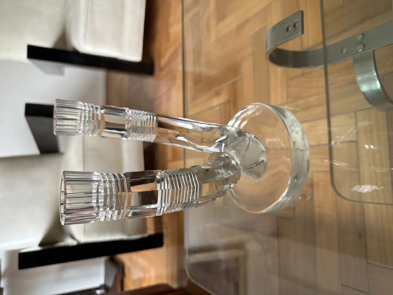 crystal candlestick with two arms, in a modern setting