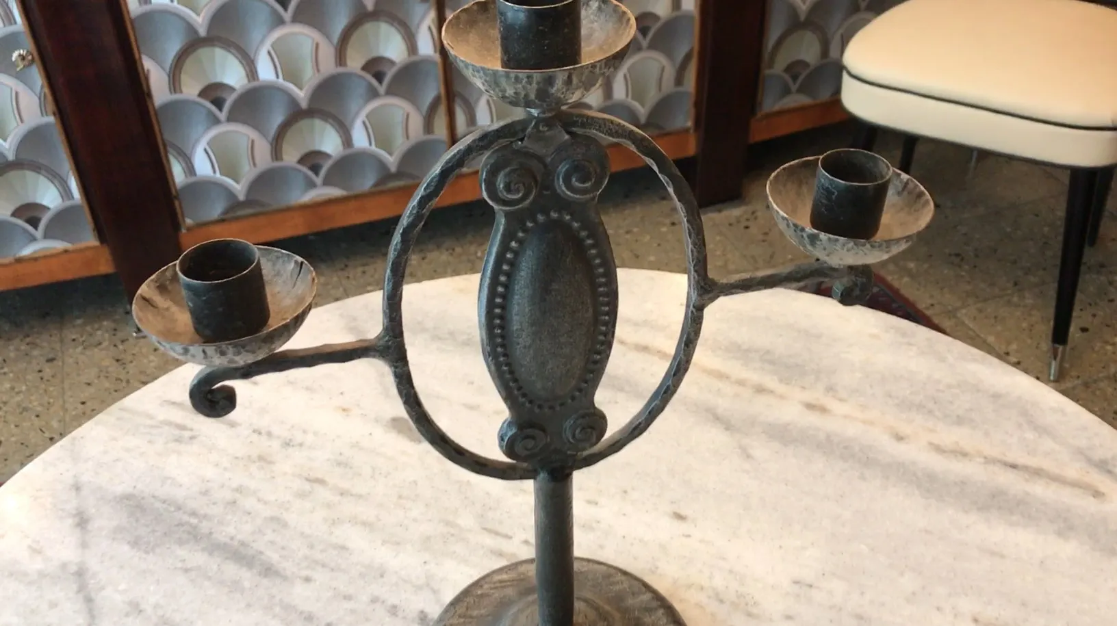 antique candelabra with three arms, decorative stand