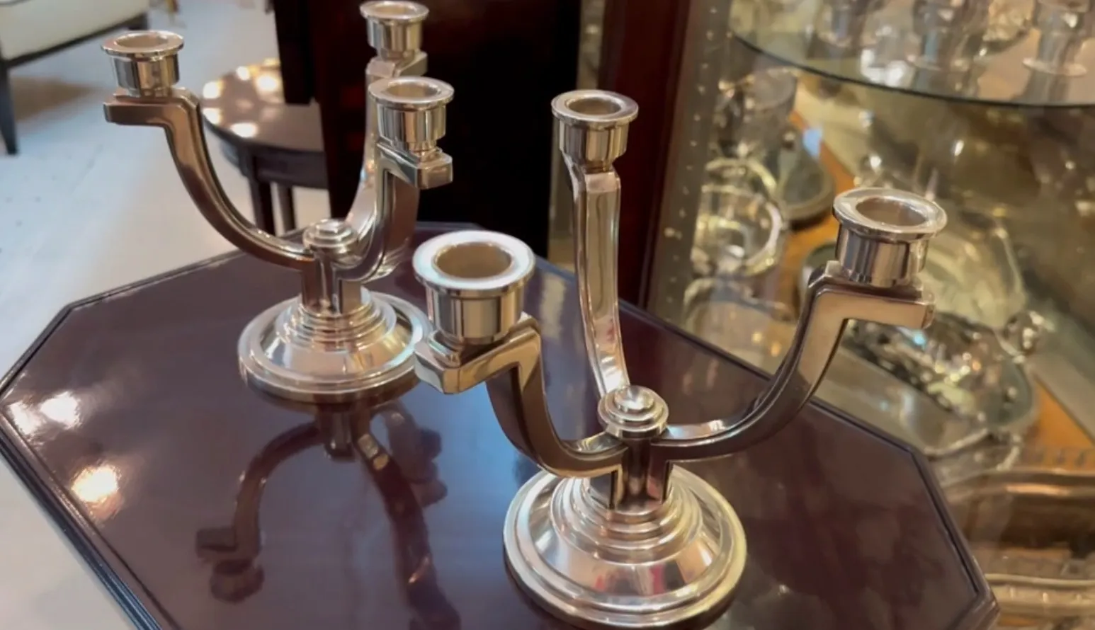 candelabre ancien en argent avec deux bras