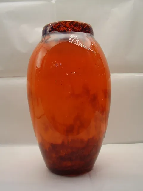 antique signed glass vase in unique orange tones