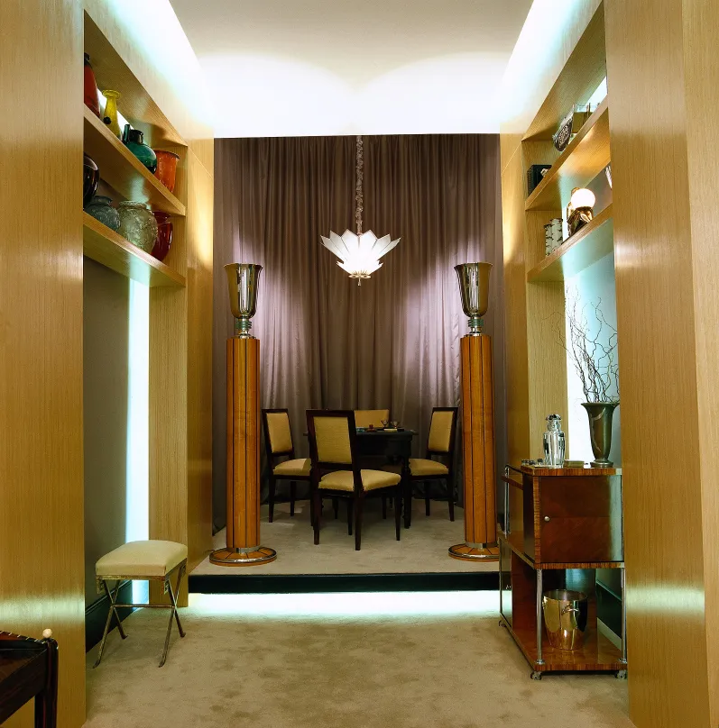 signed glass by muller freres in an elegant modern setting