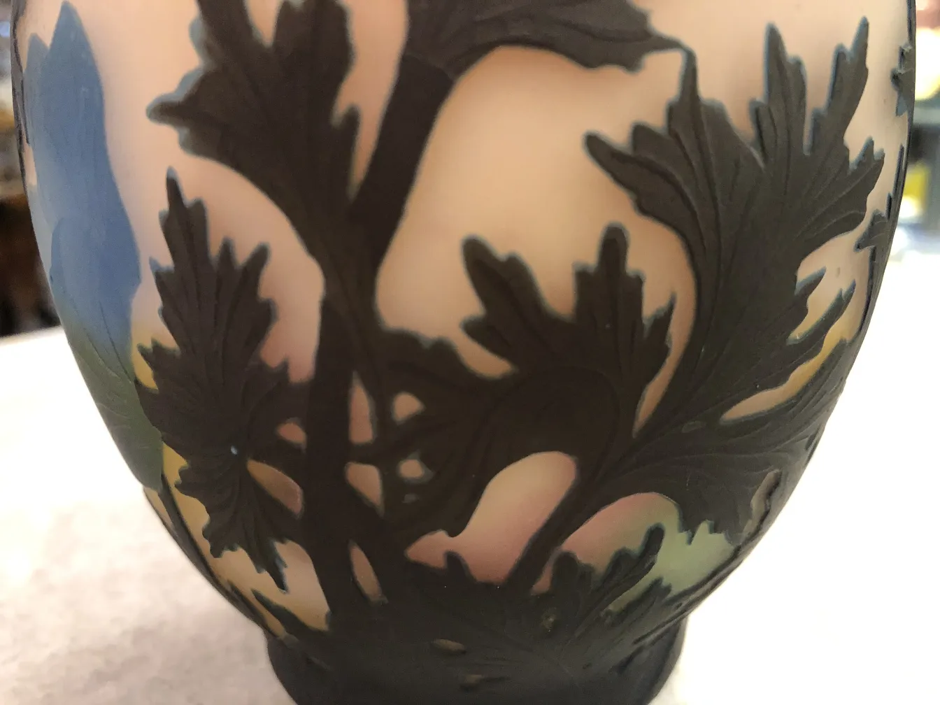 Antikes signiertes Glas von Muller Freres mit künstlerischem Blumendesign.