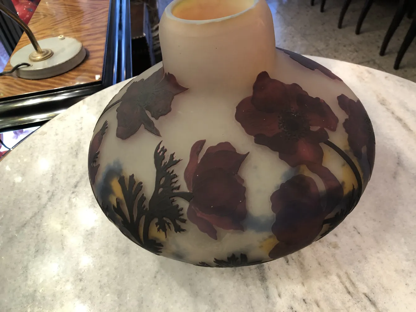 antique signed glass Muller Fres with colorful floral design