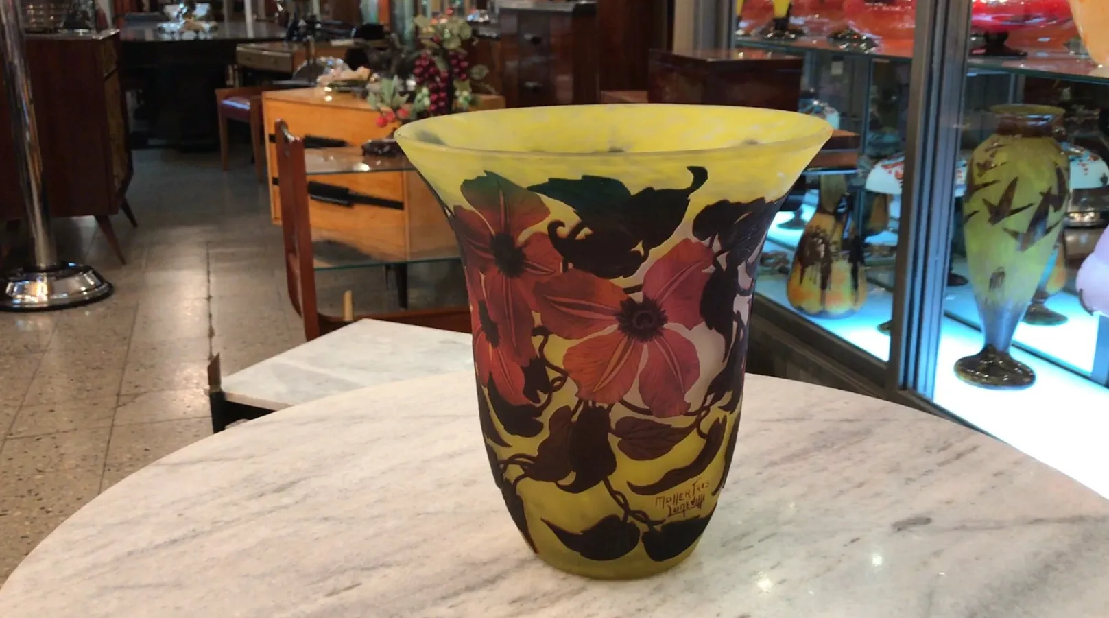Antique vase with flower design by Muller Freres.