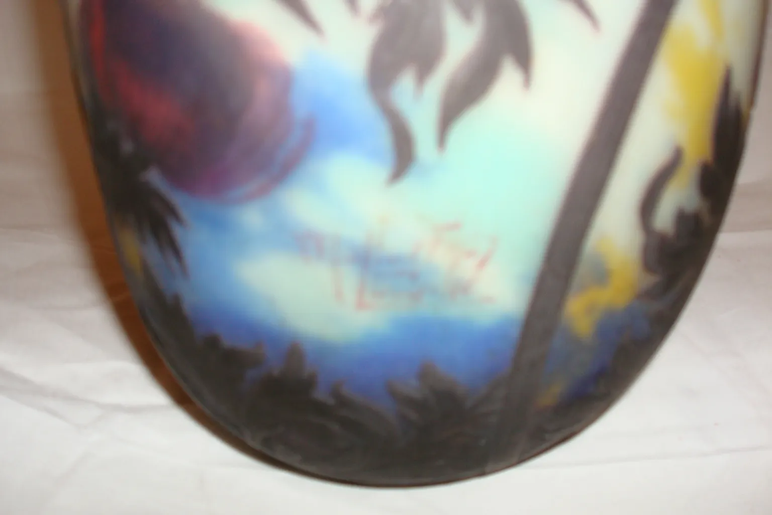 Antique multicolor glass with Muller Fres signature in decorative setting