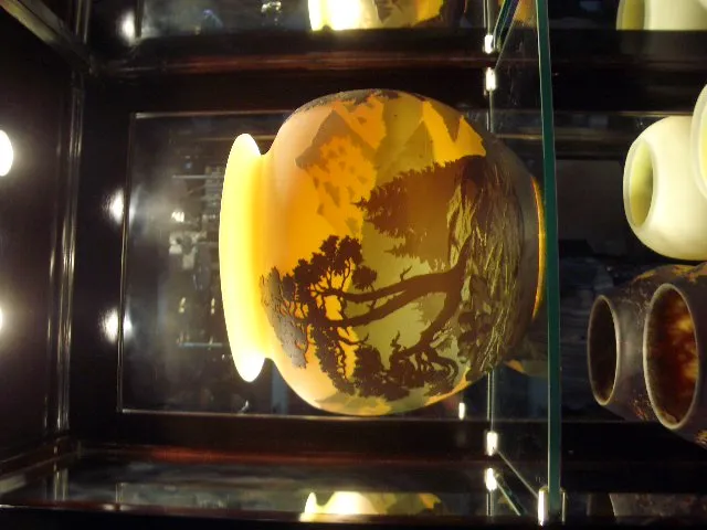 Signed glass Muller Fres with warm and bright landscape design