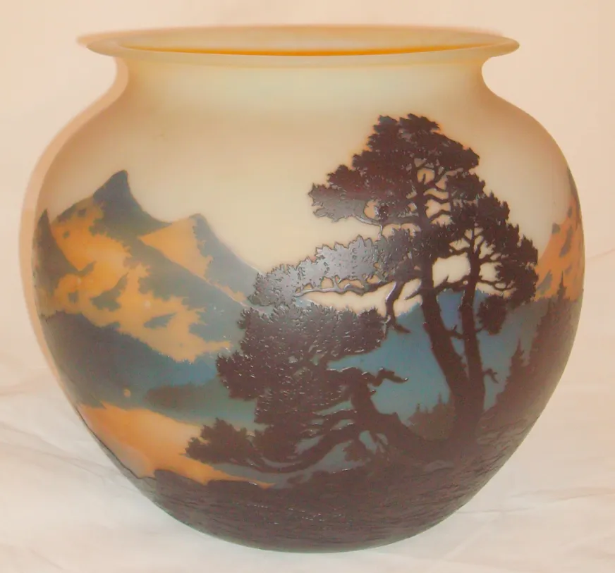 Antique vase with painted landscape and Muller Freres details.