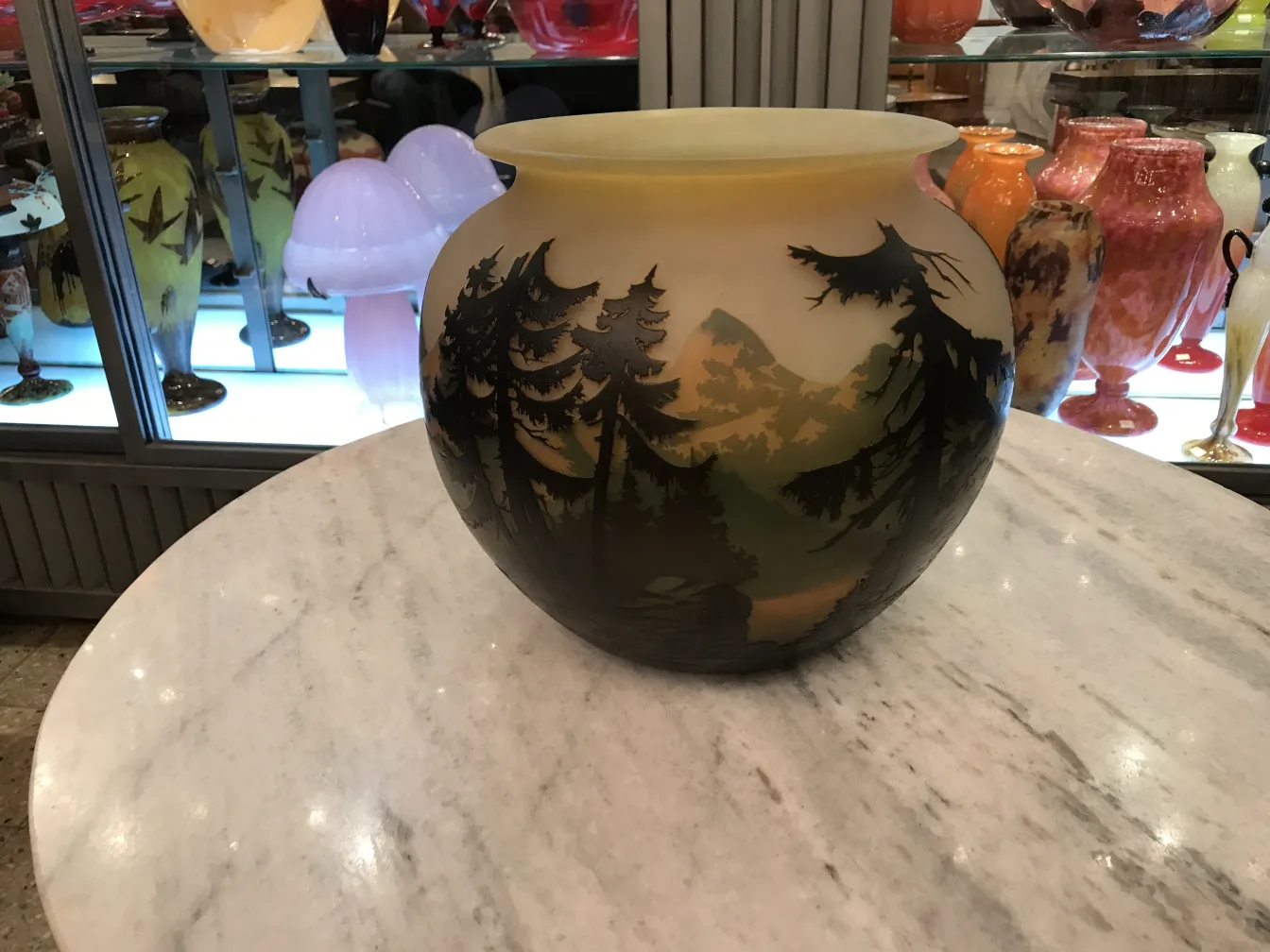 verre signé ancien par muller fres avec paysage peint